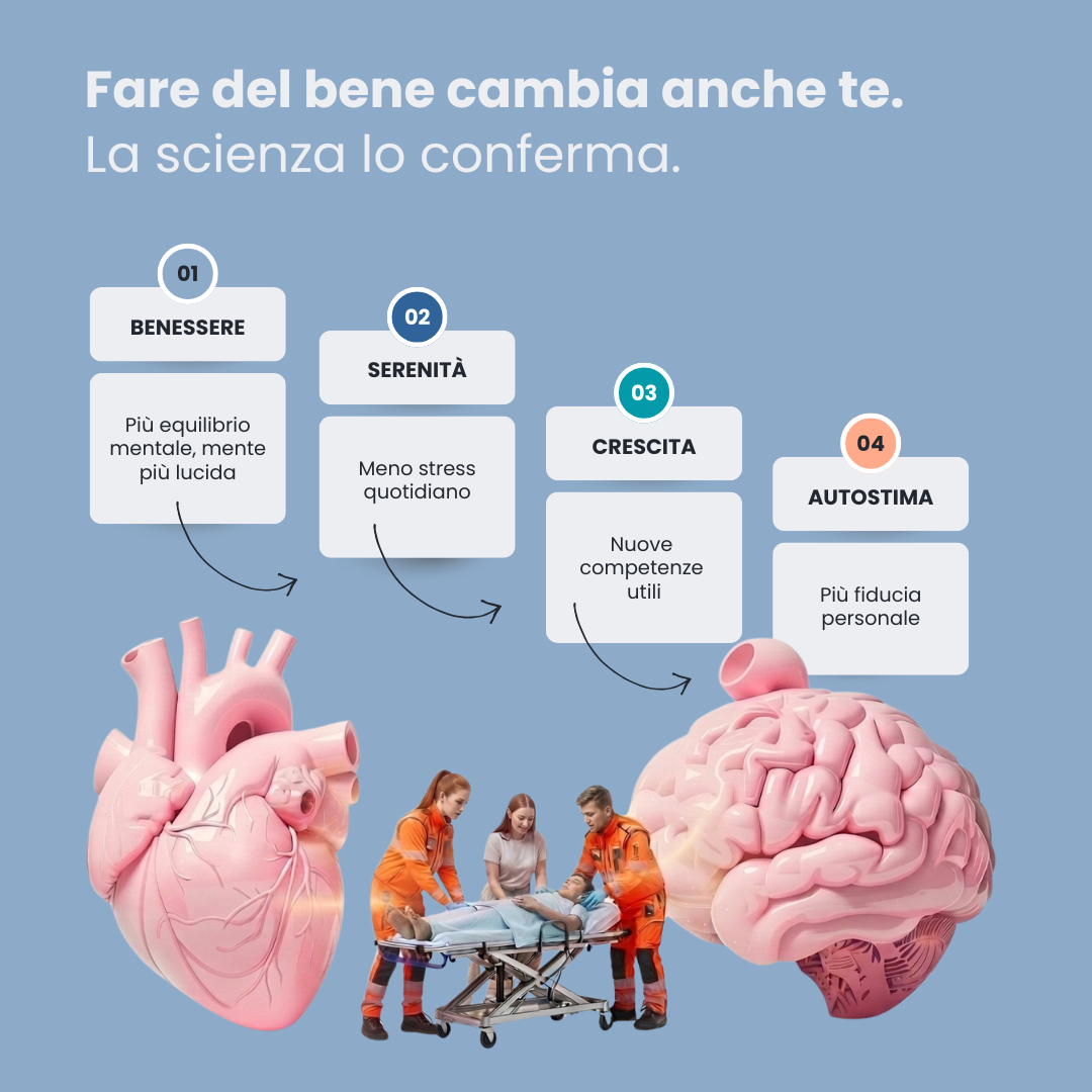 Immagine dedicata al valore del volontariato e ai suoi benefici sul benessere psicologico, sulla gestione dello stress e sulla crescita personale attraverso l'impegno nella comunità